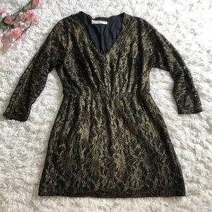 Trina Turk bronze lace sheer long sleeve dress